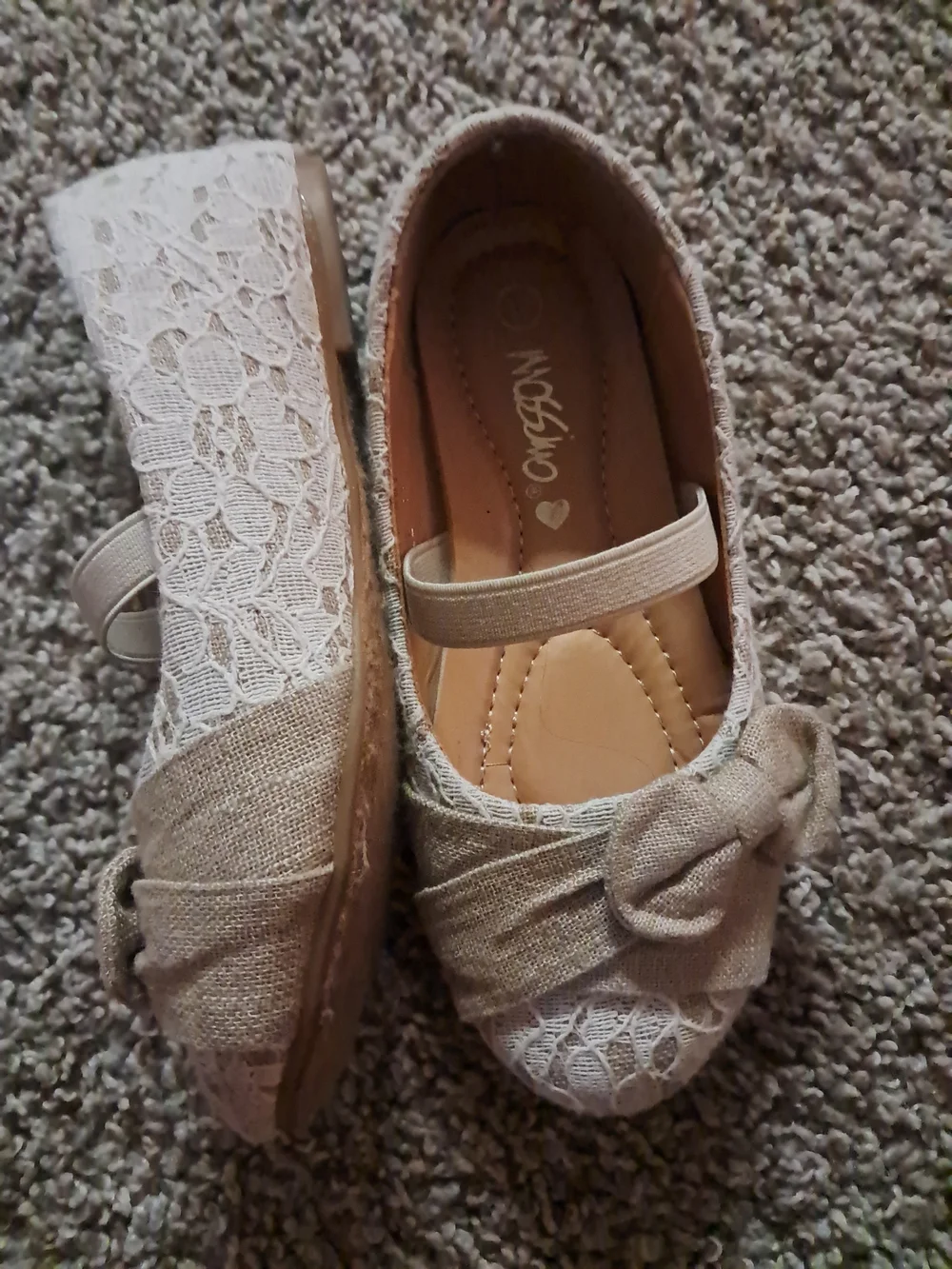 Girls Beige Lace Bow Mary Jane Flats